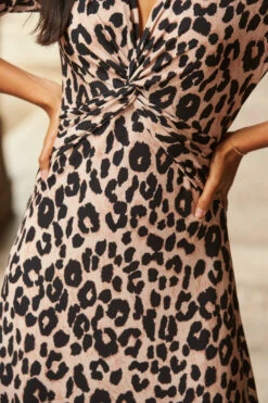 Leopard Print Twist Front Midi Jersey Dress -Winter Fashion Shop 01 s22dj005 260