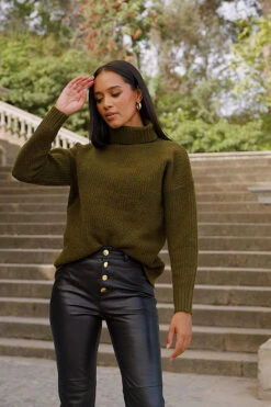 Khaki Green Chevron Roll Neck Ribbed Jumper -Winter Fashion Shop 0c03fb3087bb8e7b9981653f1d67b2d71caca161