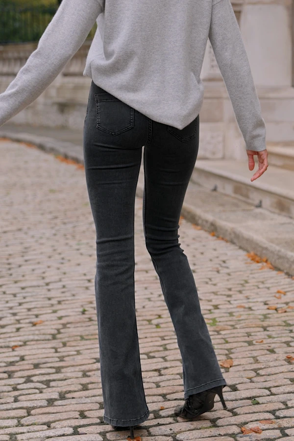 Charcoal Grey Button Front Kick Flare Jeans 8 Charcoal Grey Button Front Kick Flare Jeans - Image 6