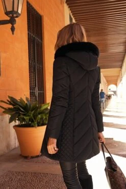 Black Quilt Detail Faux Fur Trim Padded Coat -Winter Fashion Shop 100f542857a8acda3ba79445acd4a8c9a343ef8a