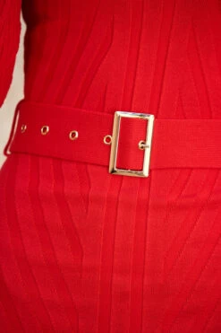 Red Belted Knitted Midi Dress -Winter Fashion Shop 10 s22dk009rd 136