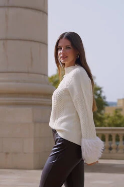 Cream Cable High Neck Faux Fur Cuff Jumper -Winter Fashion Shop 124a941a94f03f927ead32899d4c6be96d369f53