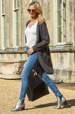 Charcoal Longline Zip Pocket Cardigan -Winter Fashion Shop 2020 08 31 aynhoe park sosandar49286