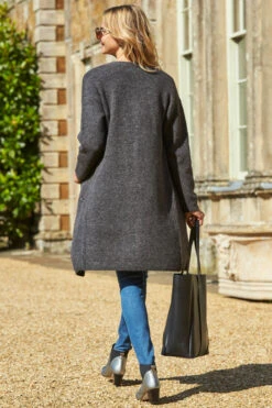 Charcoal Longline Zip Pocket Cardigan -Winter Fashion Shop 2020 08 31 aynhoe park sosandar49346
