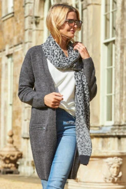 Charcoal Longline Zip Pocket Cardigan