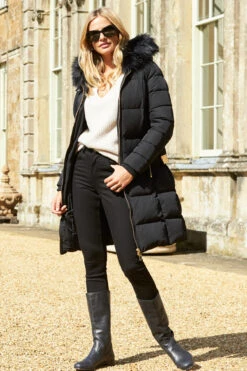 Black Faux Fur Trim Luxe Longline Padded Coat -Winter Fashion Shop 2020 08 31 aynhoe park sosandar49638