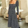 Black Fleck Print Square Neck Jersey Midi Dress -Winter Fashion Shop 2020 08 31 aynhoe park sosandar53067