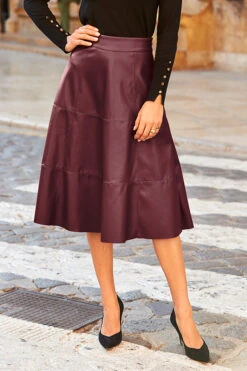 Burgundy Leather Look Panelled A-Line Midi Skirt 8 Burgundy Leather Look Panelled A-Line Midi Skirt -Winter Fashion Shop 35 s20sp002 a20tk001bk 185 burgundy rt
