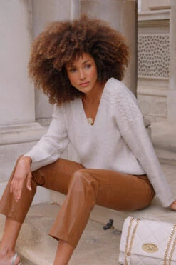 Natural Cable Shoulder V Neck Jumper -Winter Fashion Shop 387fd7d3f6062402c0bf3c497c05a7e4f33deb18