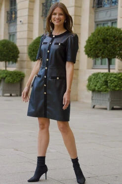 Black Faux Leather Button Front Pocket Detail Shift Dress 15 Black Faux Leather Button Front Pocket Detail Shift Dress -Winter Fashion Shop 3a32b470b1fef309ff5d768487e71befad51347e
