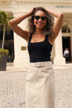 Ecru Leather Buckle Detail Pencil Skirt -Winter Fashion Shop 3c4ff9969cdf4ad5a017d9c41e0e4ad663020543