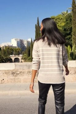 Taupe & White Stripe Roll Neck Jumper -Winter Fashion Shop 53b6f031c4ae0f3e4b8d70aff186eda33688c053