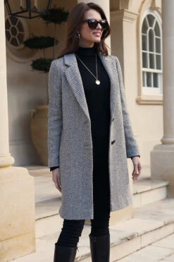 Black & White Herringbone Wool Mix Coat -Winter Fashion Shop 5f7720d1843d85f33dd13a99dac2dc9237ede2ab