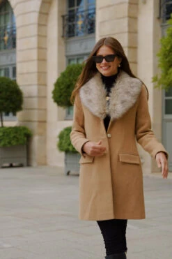 Camel Faux Fur Collar Coat -Winter Fashion Shop 640a9dc3b01a39db1185fd279999cd794362436f