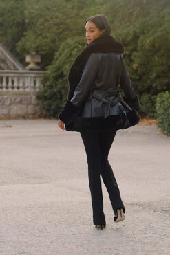 Black Faux Leather Coat With Faux Fur Trim -Winter Fashion Shop 6c72aa144643a9e5413e1020bf5c313edd5a693d