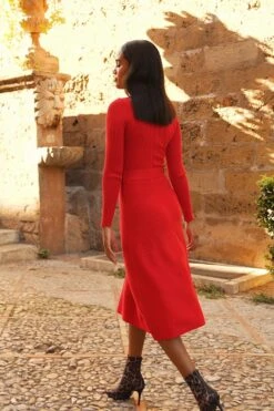 Red Fit & Flare Rib Knit Belted Dress With Silver Detail -Winter Fashion Shop 80be9d7b09e4b0759bb3816adc602f03b2663647