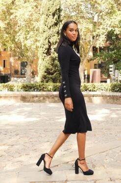 Black Roll Neck Button Cuff Detail Knitted Dress -Winter Fashion Shop 97ae85ff777e2c0f73cabd606d5f3f0f21d34451