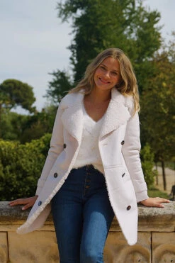 Ecru Luxe Faux Shearling Double Breasted Coat -Winter Fashion Shop 9a76e29521fbc26a02e054e406ecbc2fb79d669b