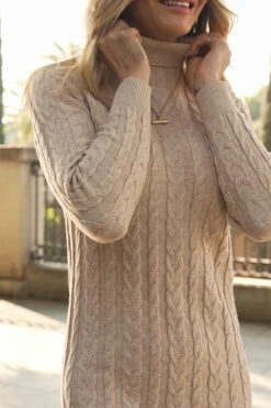 Natural Roll Neck Cable Knit Dress -Winter Fashion Shop 9e43c43796ed30b7d1e0f6abb6ab752493962ac4