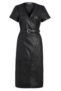 Black Luxury Leather Belted Wrap Dress 17 Black Luxury Leather Belted Wrap Dress -Winter Fashion Shop a19dl001 wrap dress black copy