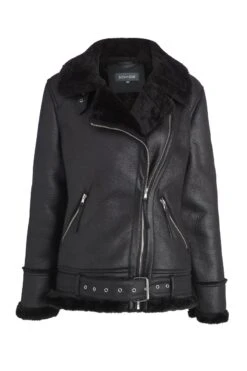 Black Faux Shearling Biker Jacket -Winter Fashion Shop a19ol004bk0001 box