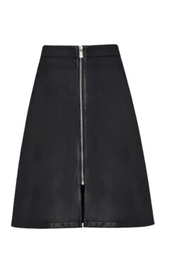Black Leather Zip Front A-Line Skirt -Winter Fashion Shop a19sl004 bk0001black leather aline 2 copy