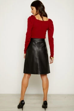 Black Leather Zip Front A-Line Skirt -Winter Fashion Shop a19sl008 100