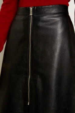 Black Leather Zip Front A-Line Skirt -Winter Fashion Shop a19sl008 106