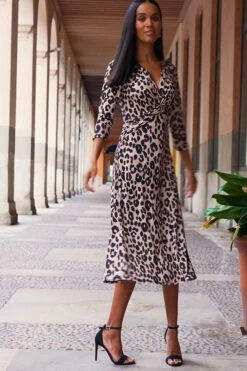 Leopard Print Twist Front Midi Jersey Dress -Winter Fashion Shop b1eb6418f8862863bdcc14b101159d9413483e9d
