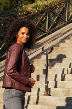 Burgundy Quilted Leather Collarless Jacket -Winter Fashion Shop b657c32786643aa176fec0773d8dd2cbf86abfbd