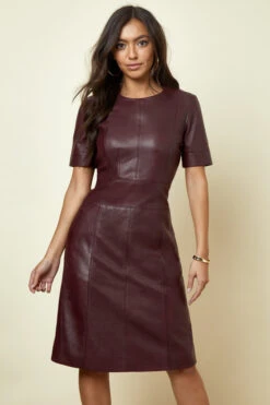 Burgundy Leather Panelled Shift Dress 12 Burgundy Leather Panelled Shift Dress -Winter Fashion Shop burgundy leather shift dress 1