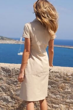 Ecru Leather Short Sleeve Shirt Dress -Winter Fashion Shop c81585b62cb67774197e381bbb4b25fb9fa03959