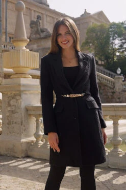 Black Boucle Coat With Gold Belt Detail -Winter Fashion Shop cc10155c79a72262d68fab0f5d41312460c56bda