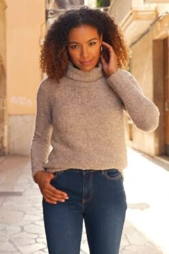 Camel Roll Neck Boucle Slouch Jumper -Winter Fashion Shop d2913b620ab823392f243bb2d49ead123fc62b7f