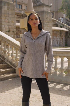 Natural Rib Knit Half Zip Longline Jumper -Winter Fashion Shop d74a5052c0000b9fb3c0458ca08340690b593dcd