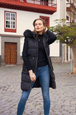 Black Faux Fur Trim Longline Tie Waist Padded Gilet -Winter Fashion Shop d8c0b0b9baa8198d9c9cd4a850fabfc865030c52