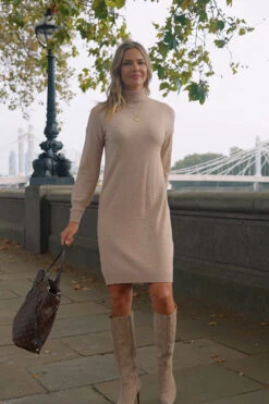 Cream Roll Neck Button Cuff Knitted Dress -Winter Fashion Shop dd9f782af256e95373ee2e7bf0bd37467f7c08bb