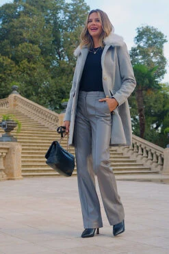 Light Grey Button Detail Coat With Faux Fur Collar -Winter Fashion Shop def840c22f2598d3ce6f4586d867b01c037d19ff