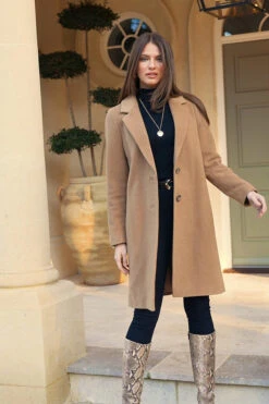 Camel Wool Mix Coat With Button Detail -Winter Fashion Shop e4c91d16c971224fa3ef8c7c8b6675c147c1584c