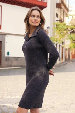 Charcoal Grey Half Zip Knitted Dress -Winter Fashion Shop ea907e3a9f8aa41c83f0751cb8303f510e691b66
