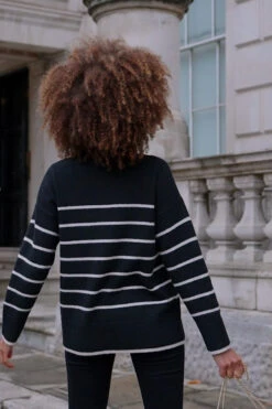 Black & Ivory Stripe Roll Neck Jumper -Winter Fashion Shop f5758b5cefa3602005eaa1ced210f84f36ab3f06
