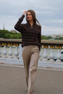 Mocha & Black Stripe Half Zip Jumper -Winter Fashion Shop ff05a5907bad0727f2825db6cf2dfee39aafff29