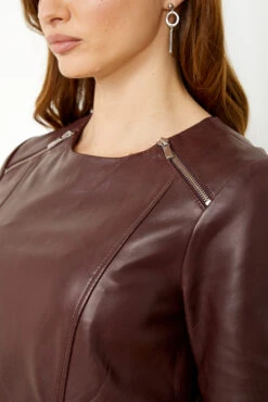 Burgundy Leather Zip Detail Shift Dress -Winter Fashion Shop s20dl010 17