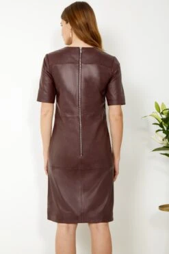 Burgundy Leather Zip Detail Shift Dress -Winter Fashion Shop s20dl010 19 1