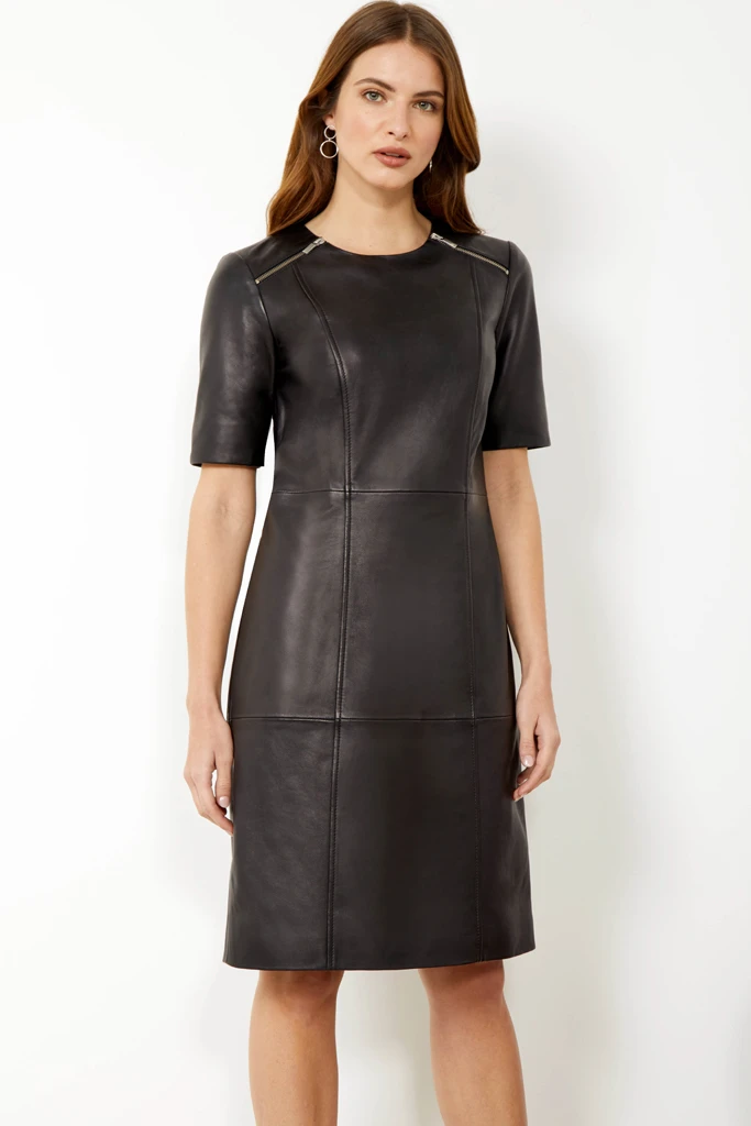 Black Leather Zip Detail Shift Dress 3 Black Leather Zip Detail Shift Dress