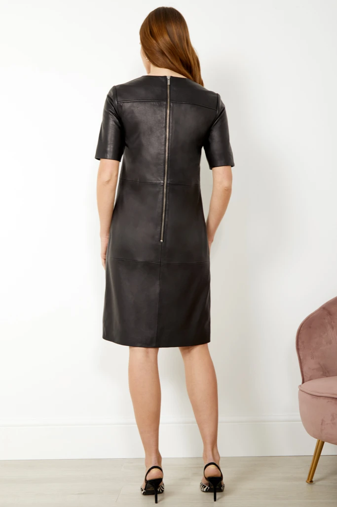 Black Leather Zip Detail Shift Dress 6 Black Leather Zip Detail Shift Dress - Image 4