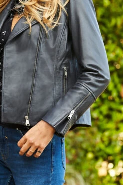Charcoal Grey Leather Biker Jacket -Winter Fashion Shop sa18or15gy0015 4