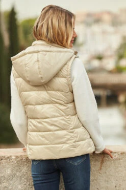 Stone Hooded Padded Gilet With Zip Pockets -Winter Fashion Shop web 101 a21tk502 a20ow005st 042