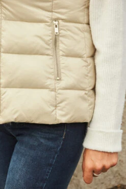 Stone Hooded Padded Gilet With Zip Pockets -Winter Fashion Shop web 101 a21tk502 a20ow005st 055