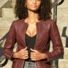 Burgundy Quilted Leather Collarless Jacket -Winter Fashion Shop web 13 a21ol005 a20bd002gy 084
